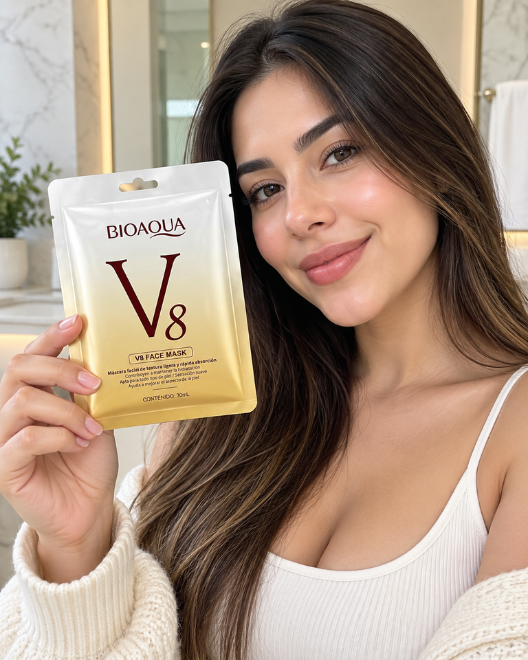 ✨ Mascarilla Facial BIOAQUA V8 con Ácido Hialurónico